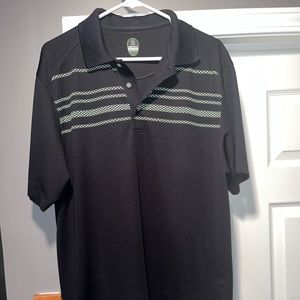 PGA Tour Polo Shirt Mens L Pro Series Striped Black Green Short Sleeve